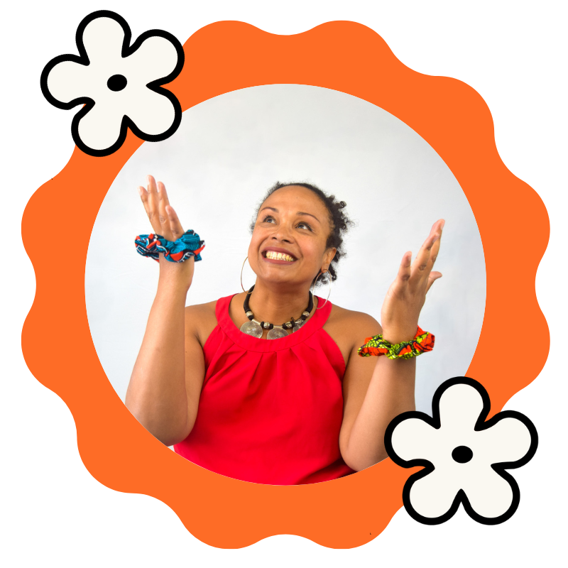 Founder Julie wearing scrunchies and jewelry